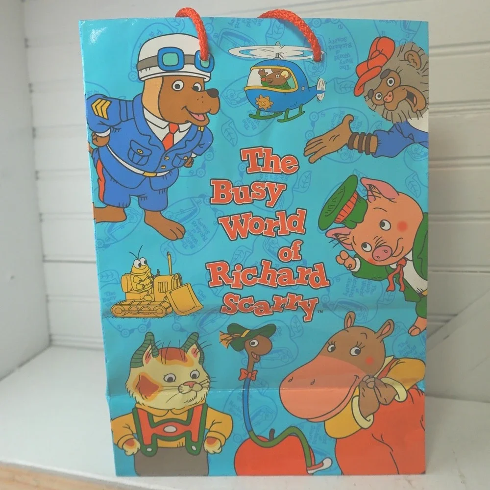 Vintage Richard Scarry Gift Bag 1998 Busy Town Cartoon TV Show Party Supplies
